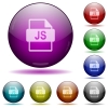 Set of color JS file format glass sphere buttons with shadows. - JS file format glass sphere buttons