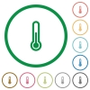 Set of thermometer color round outlined flat icons on white background - Thermometer outlined flat icons