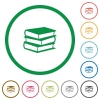 Set of books color round outlined flat icons on white background - Books outlined flat icons