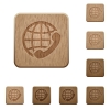 International call wooden buttons - Set of carved wooden International call buttons in 8 variations.