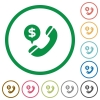 Dollar money call outlined flat icons - Set of dollar money call color round outlined flat icons on white background