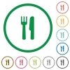 Set of Cutlery color round outlined flat icons on white background - Cutlery outlined flat icons