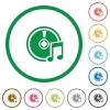 Set of Audio CD color round outlined flat icons on white background - Audio CD outlined flat icons