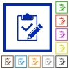 Set of color square framed Fill out checklist flat icons - Fill out checklist framed flat icons