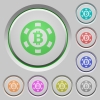 Set of color Bitcoin casino chip sunk push buttons. - Bitcoin casino chip push buttons