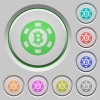 Bitcoin casino chip push buttons - Set of color Bitcoin casino chip sunk push buttons.