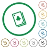 Set of Card game color round outlined flat icons on white background - Card game outlined flat icons