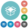 Flat open box icons - Flat open box icon set on round color background.