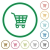 Shopping cart outlined flat icons - Set of shopping cart color round outlined flat icons on white background