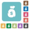 Flat Dollar bag icons on rounded square color backgrounds. - Flat Dollar bag icons