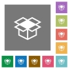 Open box flat icon set on color square background. - Open box square flat icons