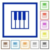 Set of color square framed piano keyboard flat icons - Piano keyboard framed flat icons