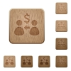 Receive Dollar wooden buttons - Set of carved wooden Receive Dollar buttons in 8 variations.