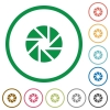 Aperture outlined flat icons - Set of aperture color round outlined flat icons on white background