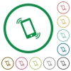 Ringing phone outlined flat icons - Set of ringing phone color round outlined flat icons on white background