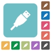 Flat USB plug icons - Flat USB plug icons on rounded square color backgrounds.