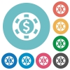 Flat Dollar casino chip icons - Flat Dollar casino chip icon set on round color background.