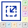 Set of color square framed resize element flat icons - Resize element framed flat icons