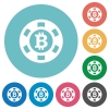 Flat Bitcoin casino chip icons - Flat Bitcoin casino chip icon set on round color background.