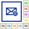 Set of color square framed Mail options flat icons - Mail options framed flat icons