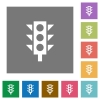 Traffic light flat icon set on color square background. - Traffic light square flat icons