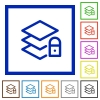 Set of color square framed locked layers flat icons - Locked layers framed flat icons