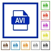 AVI file format framed flat icons - Set of color square framed AVI file format flat icons