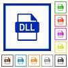 DLL file format framed flat icons - Set of color square framed DLL file format flat icons