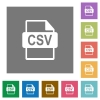 CSV file format square flat icons - CSV file format flat icon set on color square background.