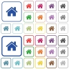 Home color outlined flat icons - Set of home flat rounded square framed color icons on white background. Thin and thick versions included.