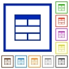 Spreadsheet horizontally merge table cells framed flat icons - Set of color square framed Spreadsheet horizontally merge table cells flat icons