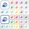 International transport color outlined flat icons - Set of international transport flat rounded square framed color icons on white background. Thin and thick versions included.