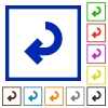 Color return arrow flat icons in square frames.  - Return arrow flat icons in frames