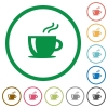 Cappuccino flat icons with outlines - Cappuccino flat color icons in round outlines