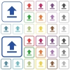 Upload color outlined flat icons - Set of upload flat rounded square framed color icons on white background. Thin and thick versions included.