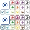 Power cord color icons in flat rounded square frames. Thin and thick versions included. - Power cord color outlined flat icons