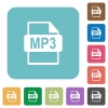 MP3 file format flat icons - MP3 file format white flat icons on color rounded square backgrounds