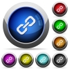 Link icons in round glossy buttons with steel frames - Link glossy buttons