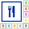 Cutlery flat framed icons - Cutlery flat color icons in square frames