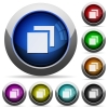 Overlapping elements icons in round glossy buttons with steel frames - Overlapping elements glossy buttons