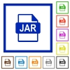 JAR file format flat color icons in square frames - JAR file format flat framed icons