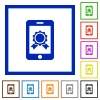 Mobile certification flat framed icons - Mobile certification flat color icons in square frames