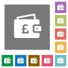 Pound wallet flat icons on simple color square background. - Pound wallet square flat icons