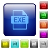 EXE file format color glass rounded square button set - EXE file format color square buttons