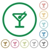 Cocktail flat icons with outlines - Cocktail flat color icons in round outlines