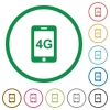 Fourth gereration mobile network flat icons with outlines - Fourth gereration mobile network flat color icons in round outlines