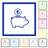 Turkish Lira piggy bank flat framed icons - Turkish Lira piggy bank flat color icons in square frames