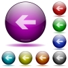 Left arrow glass sphere buttons - Left arrow color glass sphere buttons with shadows.