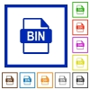 BIN file format flat framed icons - BIN file format flat color icons in square frames