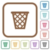 Trash simple icons in color rounded square frames on white background - Trash simple icons
